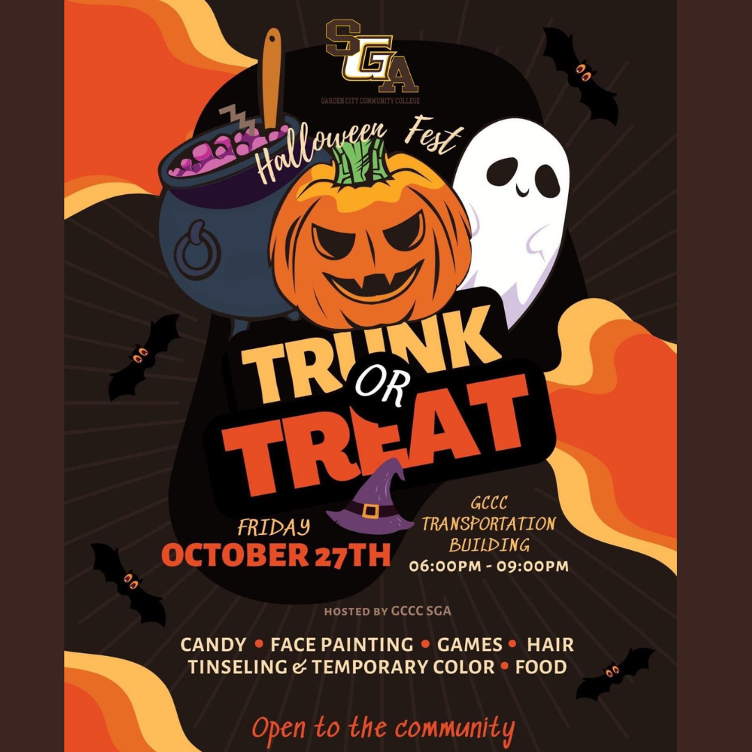  GCCC's Student Government Association (SGA) will host a fun-filled night of Halloween activities on Friday, October 27th from 6 PM to 9 PM. The event is open to the community and will be hosted in the college's Transit Center/Transportation Building. Admission is free, and donations to SGA for the chili, cinnamon rolls, and hot chocolate will be accepted. Activities for all ages will take place, including face painting, games, hair tinseling & temporary color, food, candy, and more! 