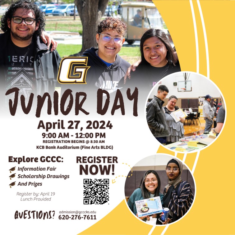 Garden City Community College will host the third annual Junior Day on Saturday, April 27th from 9:00 AM to 12:00 PM for high school juniors. 