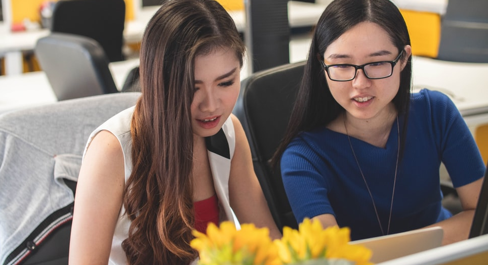 two students studying
