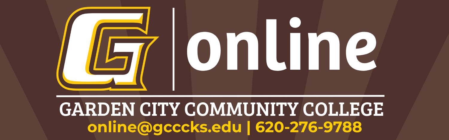 GCCC Online logo with email and phone number on a brown background.